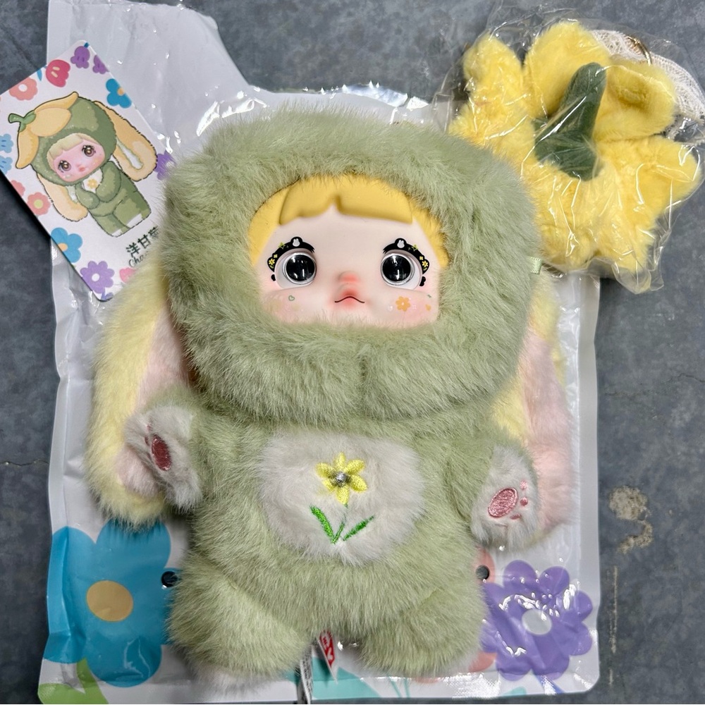 Adorable Nommi Green Rabbit Plush Doll with Yellow Accessories